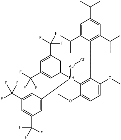 (2-(双(3,5-双(三氟甲基)苯基)膦基)-3,6-二甲氧基-2′,4′,6′-三异丙基-1,1′-联苯)氯化金(I) 结构式