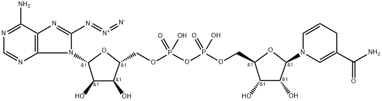 (2R,3S,4R,5R)-5-(6-氨基-8-叠氮基嘌呤-9-基)-3,4-二羟基四氢呋喃-2-基]甲基[[(2R,3S,4R,5R)-5-(3-氨基甲酰-4H-吡啶-1-基)-3,4-二羟基四氢呋喃-2-基]甲氧基-羟基磷酰]磷酸氢酯 结构式