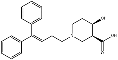 (3S)-1-(4,4-Diphenyl-3-butenyl)-4α-hydroxypiperidine-3α-carboxylic acid 结构式