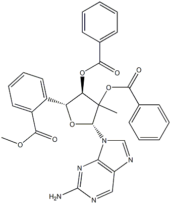 9-(2,3,5-三-O-苯甲酰基-2-C-甲基-BETA-D-呋喃核糖基)-9H-嘌呤-2-胺 结构式