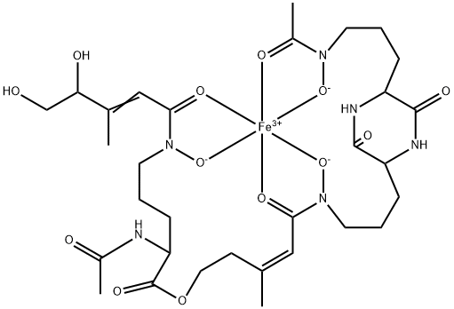 Iron, (5-((3-(5-(3-(acetylhydroxyamino)propyl)-3,6-dioxo-2-piperazinyl )propyl)hydroxyamino)-3-methyl-5-oxo-3-pentenyl N2-acetyl-N5-(4,5-dihy droxy-3-methyl-1-oxo-2-pentenyl)-N5-hydroxy-L-ornithinato(3-))- 结构式