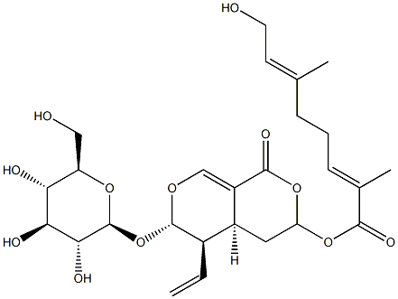 (2E,6E)-8-Hydroxy-2,6-dimethyl-2,6-octadienoic acid [(3R)-5β-ethenyl-6α-(β-D-glucopyranosyloxy)-4,4aα,5,6-tetrahydro-1-oxo-1H,3H-pyrano[3,4-c]pyran]-3β-yl ester 结构式