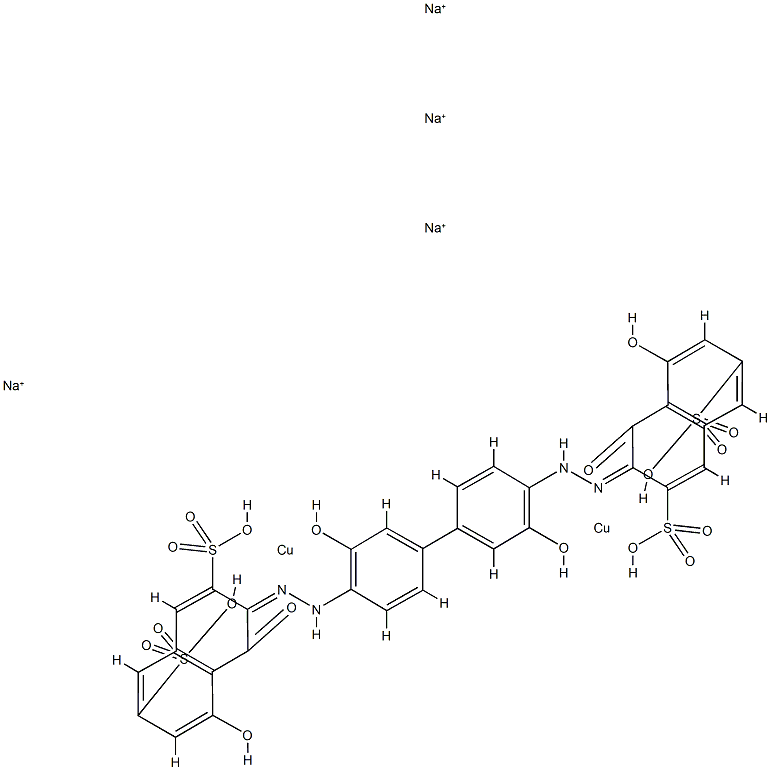tetrasodium [mu-[[3,3'-[(3,3'-dihydroxy[1,1'-biphenyl]-4,4'-diyl)bis(azo)]bis[4,5-dihydroxynaphthalene-2,7-disulphonato]](8-)]]dicuprate(4-)  结构式