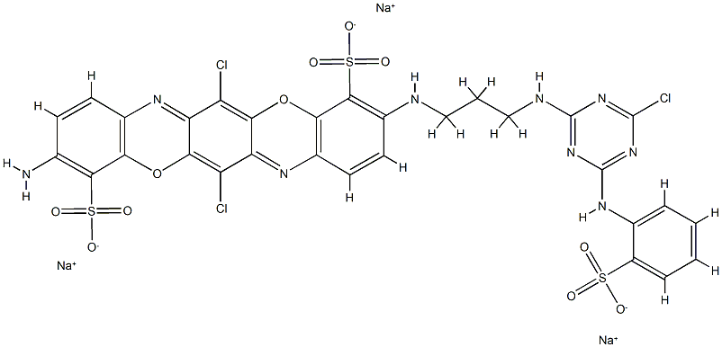 4,11-Triphenodioxazinedisulfonic acid, 3-amino-6,13-dichloro-10-3-4-chloro-6-(2-sulfophenyl)amino-1,3,5-triazin-2-ylaminopropylamino-, trisodium salt 结构式