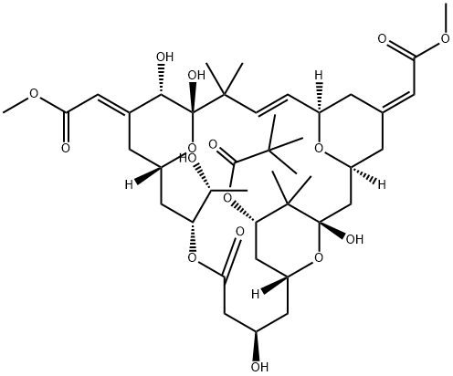 Propanoic acid, 2,2-dimethyl-, (1S,3S,5Z,7R,8E,11S,12S,13E,15S,17R,21R,23R,25S)-1,11,12,21-tetrahydroxy-17-(1R)-1-hydroxyethyl-5,13-bis(2-methoxy-2-oxoethylidene)-10,10,26,26-tetramethyl-19-oxo-18,27,28,29-tetraoxatetracyclo21.3.1.13,7.111,15nonacos-8-en- 结构式