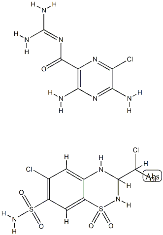 4-chloro-8-(dichloromethyl)-10,10-dioxo-10$l^{6}-thia-7,9-diazabicyclo [4.4.0]deca-1,3,5-triene-3-sulfonamide, 3,5-diamino-6-chloro-N-(diamin omethylidene)pyrazine-2-carboxamide 结构式