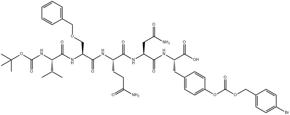 tert-butyloxycarbonyl-valyl-benzylseryl-glutaminyl-asparaginyl-(BrZ)tyrosine 结构式