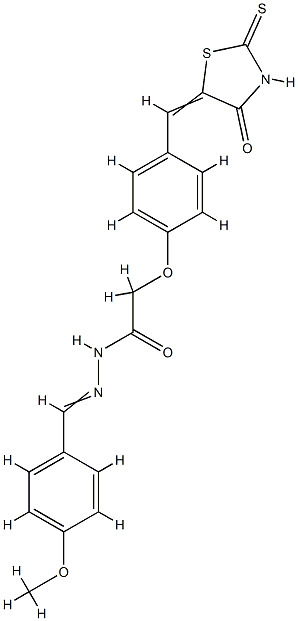 N-[(4-methoxyphenyl)methylideneamino]-2-[4-[(E)-(4-oxo-2-sulfanylidene -thiazolidin-5-ylidene)methyl]phenoxy]acetamide 结构式