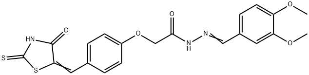 N-[(3,4-dimethoxyphenyl)methylideneamino]-2-[4-[(E)-(4-oxo-2-sulfanyli dene-thiazolidin-5-ylidene)methyl]phenoxy]acetamide 结构式