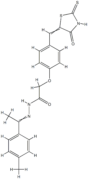 N-[1-(4-methylphenyl)ethylideneamino]-2-[4-[(E)-(4-oxo-2-sulfanylidene -thiazolidin-5-ylidene)methyl]phenoxy]acetamide 结构式