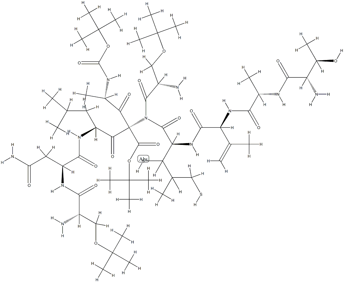 t-butyloxycarbonyl-cyclo(cysteinyl-t-butylseryl-asparaginyl-leucyl-t-butylseryl-t-butylthreonyl-cysteinyl)-valyl-leucyl-glycine 结构式