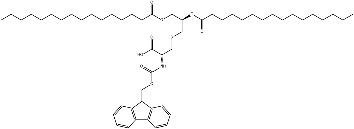 (1R)-1-[[[(2R)-2-羧基-2-[[芴甲氧羰基]氨基]乙基]硫基]甲基]-1,2-乙二基双(十六烷酸)酯 结构式
