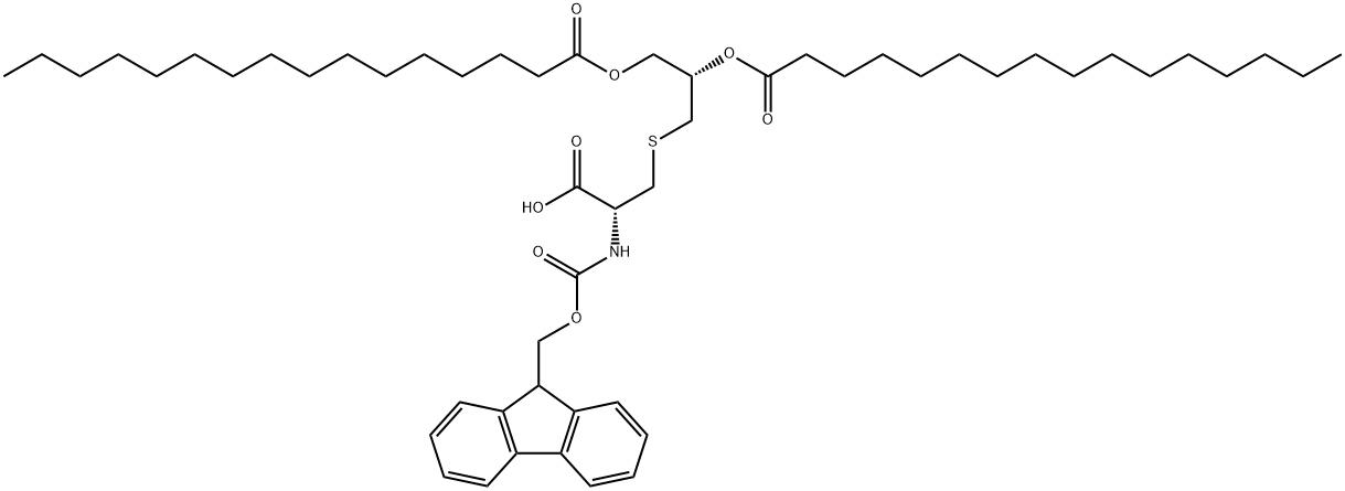 1S)-1-[[[(2R)-2-羧基-2-[[芴甲氧羰基]氨基]乙基]硫基]甲基]-1,2-乙二基双(十六烷酸)酯 结构式