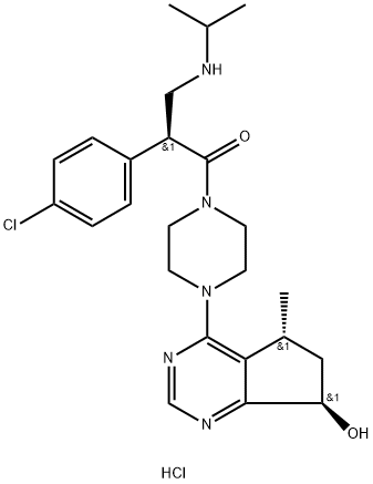 (2S)-2-(4-氯苯基)-1-[4-[(5R,7R)-6,7-二氢-7-羟基-5-甲基-5H-环戊并嘧啶-4-基]-1-哌嗪基]-3-[(1-甲基乙基)氨基]-1-丙酮二盐酸盐 结构式