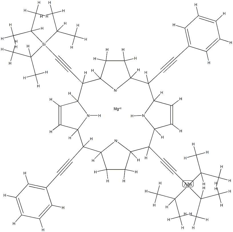 [5,15-双(苯乙炔基)-10,20-双[(三异丙基硅烷基)乙炔基]卟吩]]合镁(II) 结构式
