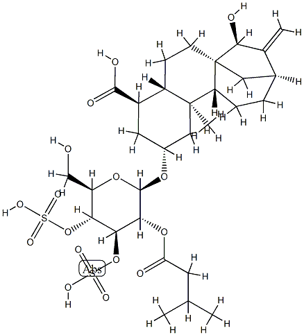 15alpha-hydroxy-2beta-[[2-O-isovaleryl-3,4alpha-di-O-sulpho-beta-D-glucopyranosyl]oxy]-19-norkaur-16-en-18-oic acid 结构式