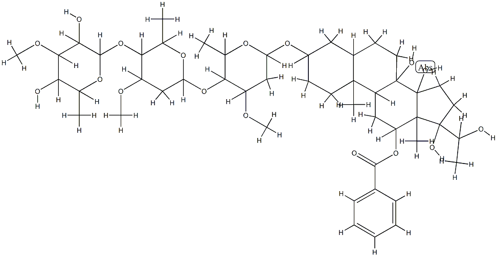 12-O-Benzoyl-dihydrosarcostin-3-O-3-O-methyl-6-deoxy-beta-D-allopyrano syl(1-4)-O-beta-D-oleandropyranosyl(1-4)-O-beta-D-cymaropyranoside 结构式