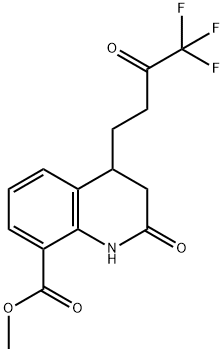 甲基 2-氧亚基-4-(4,4,4-三氟-3-氧亚基丁基)-1,2,3,4-四氢喹啉-8-甲酸基酯 结构式