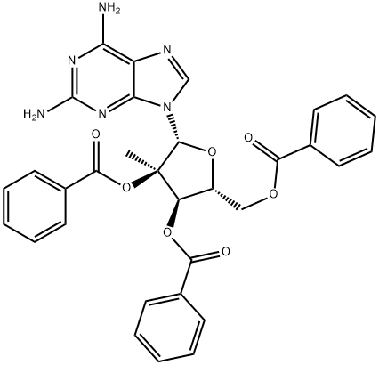 2-氨基-2'-C-甲基腺苷 2',3',5'-三苯甲酸酯 结构式