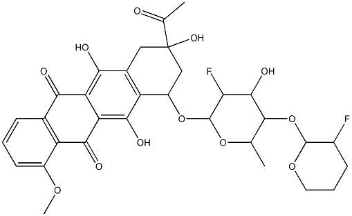 7-O-(2,6-Dideoxy-2-fluoro-4-O-(3-fluorotetrahydropyran-2-yl)talopyrano syl)daunomycinone 结构式