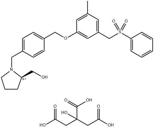 (2R)-1-[[4-[[3-甲基-5-[(苯磺酰基)甲基]苯氧基]甲基]苯基]甲基]-2-吡咯烷甲醇柠檬酸盐 结构式