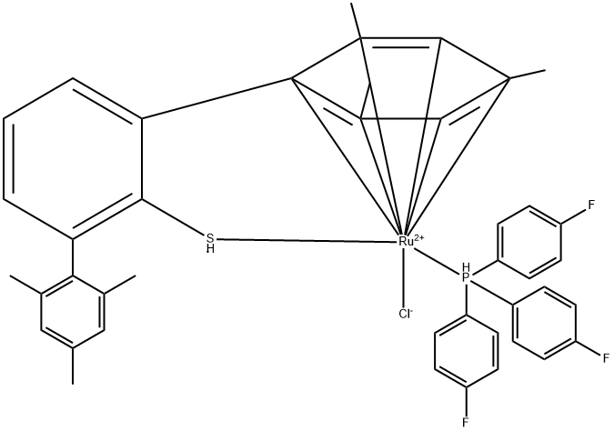 )-2,2'',4,4'',6,6''-六甲基[1,1':3',1''-三联苯]-2'-巯基-ΚS][三(4-氟苯基)膦-ΚP]氯化钌(II) 结构式