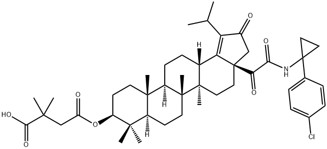 (3beta)-3-(3-Carboxy-3-methyl-1-oxobutoxy)-N-[1-(4-chlorophenyl)cyclopropyl]-alpha,21-dioxo-28-norlup-18-ene-17-acetamide 结构式