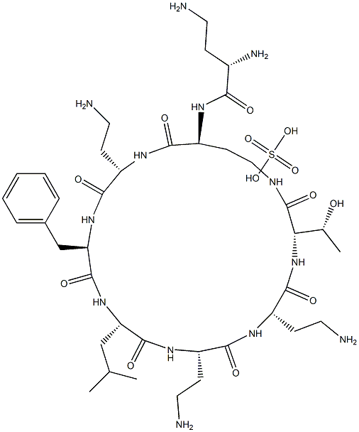 diaminobutyryl-cyclo(diaminobutyryl-diaminobutyryl-phenylalanyl-leucyl-diaminobutyryl-diaminobutyryl-threonyl) 结构式