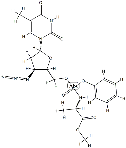 3'-azidothymidine-5'-(phenylmethoxyalanyl)phosphate 结构式