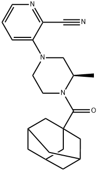 3-[(3R)-3-METHYL-4-[(4-METHYLADAMANTAN-1-YL)CARBONYL]PIPERAZIN-1-YL]PYRIDINE-2-CARBONITRILE 结构式