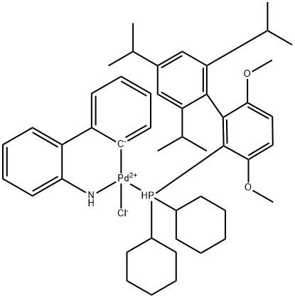 氯(2-二环己基膦-3,6-二甲氧基 - 2',4',6'-三 - 异丙基-1,1'-联苯)(2'-氨基-1,1'-联苯-2-基)钯(II) 结构式
