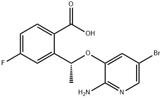 Benzoic acid, 2-[(1R)-1-[(2-amino-5-bromo-3-pyridinyl)oxy]ethyl]-4-fluoro- 结构式