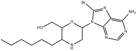 9-(3'-aza-4'-hexyl-1',2',3',4'-tetradeoxyhexopyranos-1'-yl)-8-bromoadenine 结构式