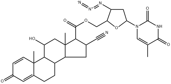 3'-azido-3'-deoxy-5'-O-((16-cyano-11-hydroxy-3-oxo-17-androsta-1,4-dienyl)carbonyl)thymidine 结构式