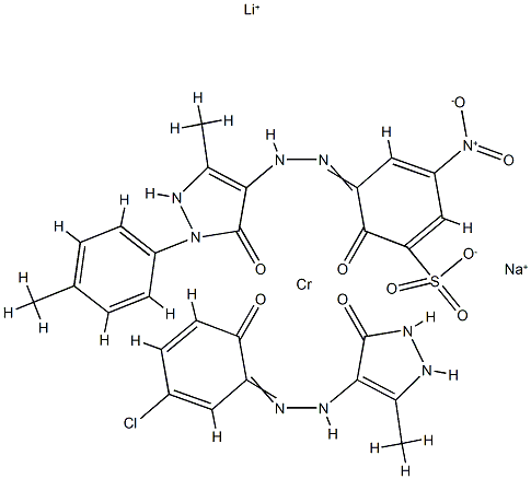 Chromate(2-), 4-5-chloro-2-(hydroxy-.kappa.O)phenylazo-.kappa.N1-2,4-dihydro-5-methyl-3H-pyrazol-3-onato(2-)-.kappa.O33-4,5-dihydro-3-methyl-1-(4-methylphenyl)-5-(oxo-.kappa.O)-1H-pyrazol-4-ylazo-.kappa.N1-4-(hydroxy-.kappa.O)-5-nitrobenzenesulfonato(3-)- 结构式