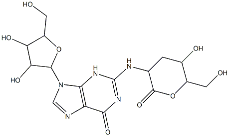 D-ribo-Hexonic  acid,  2,3-dideoxy-2-[(6,9-dihydro-6-oxo-9--bta--D-ribofuranosyl-1H-purin-2-yl)amino]-,  -delta--lactone  (9CI) 结构式