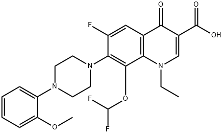 1-Ethyl-8-difluoromethoxy-6-fluoro-1,4-didehydro-7-[4-(2-methoxyphenyl )-1-piperazinyl]-4-oxoquinoline-3-carboxylic acid 结构式