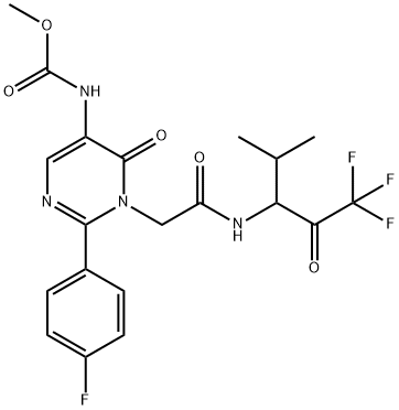2-(4-fluorophenyl)-5-((methoxycarbonyl)amino)pyrimidin-4-one-3-ethanoylvaline-trifluoromethylketone 结构式