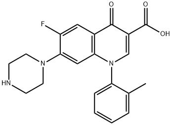 3-Quinolinecarboxylic acid, 6-fluoro-1,4-dihydro-1-(2-methylphenyl)-4- oxo-7-(1-piperazinyl)- 结构式