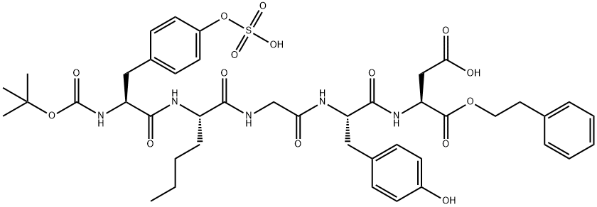 t-butyloxycarbonyl-sulfotyrosyl-norleucyl-glycyl-tyrosyl-aspartyl-2-phenylethyl ester 结构式