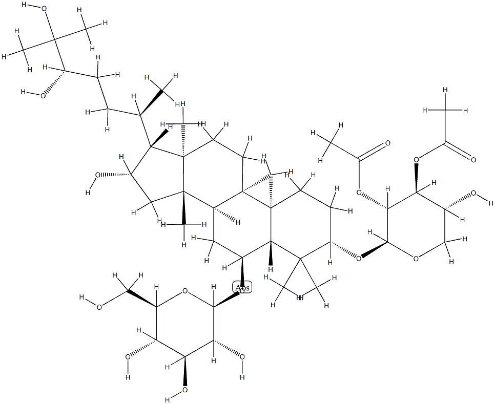 B-D-GLUCOPYRANOSIDE, (3B,6A,16B,24S)-3-[(2,3-DI-O-ACETYL-B-D-XYLOPYRANOSYL)OXY]-16,24,25-TRIHYDROXY-9,19-CYCLOLANOSTAN-6-YL 结构式