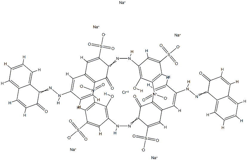 Chromate(5-), bis4-hydroxy-7-(2-hydroxy-1-naphthalenyl)azo-3-(2-hydroxy-3-nitro-5-sulfophenyl)azo-2-naphthalenesulfonato(4-)-, pentasodium 结构式