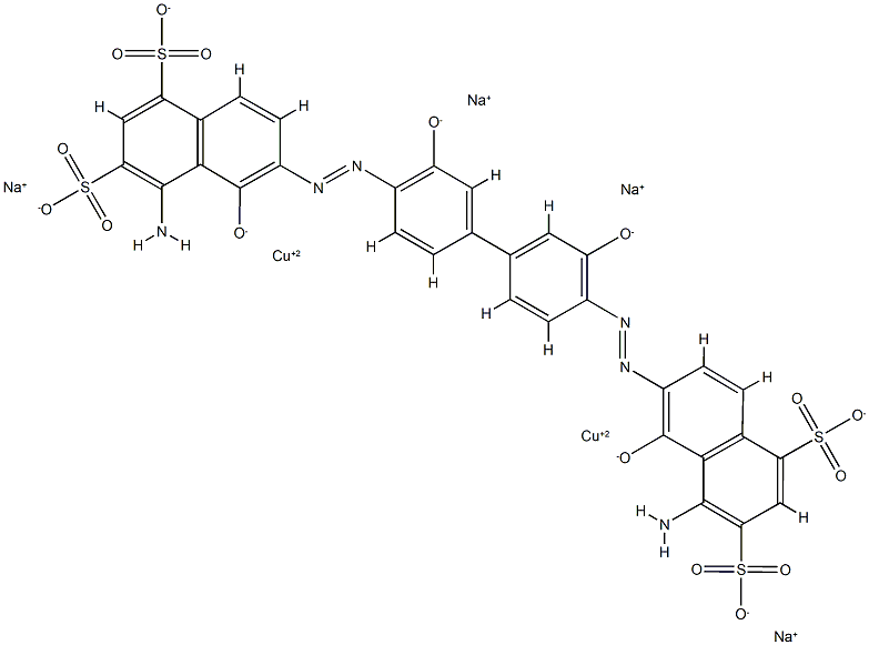 tetrasodium [mu-[[6,6'-[(3,3'-dihydroxy[1,1'-biphenyl]-4,4'-diyl)bis(azo)]bis[4-amino-5-hydroxynaphthalene-1,3-disulphonato]](8-)]]dicuprate(4-) 结构式