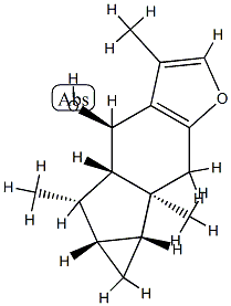 (4R)-3,5β,6bβ-Trimethyl-4,4aα,5,5aα,6,6aα,6b,7-octahydrocycloprop[2,3]indeno[5,6-b]furan-4α-ol 结构式