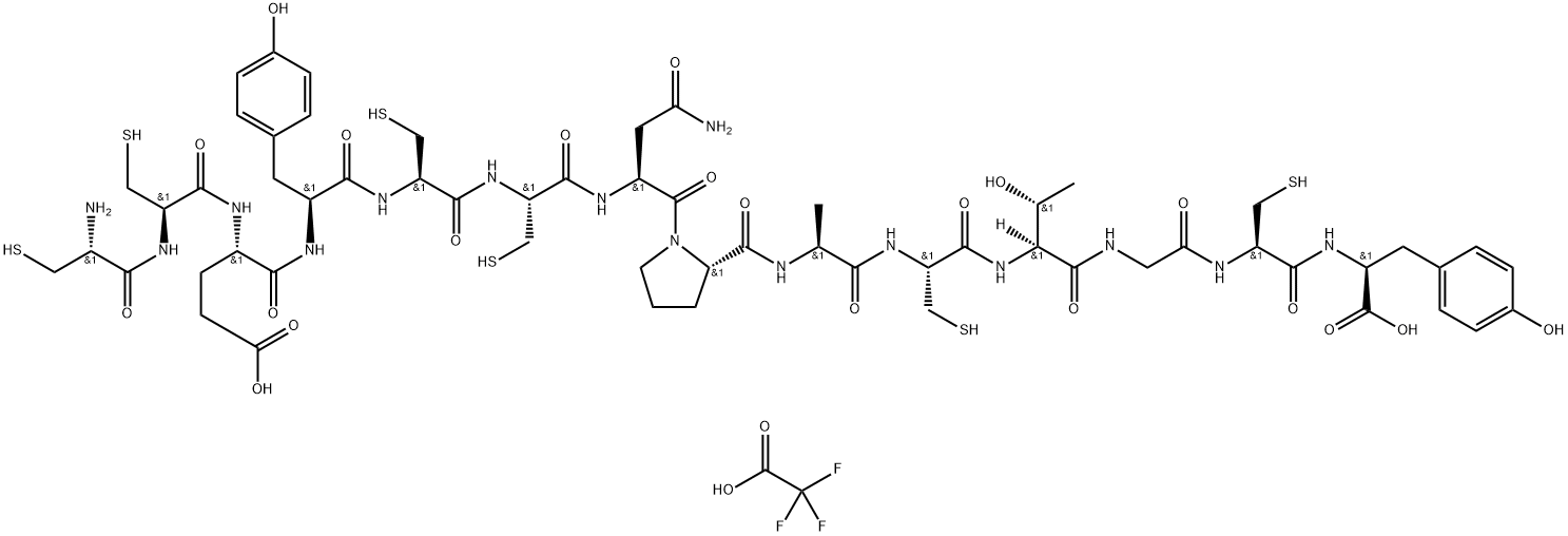 L-Cysteinyl-L-cysteinyl-L-α-glutamyl-L-tyrosyl-L-cysteinyl-L-cysteinyl-L-asparaginyl-L-prolyl-L-alanyl-L-cysteinyl-L-threonylglycyl-L-cysteinyl-L-Tyrosine Trifluoroacetate 结构式