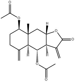 (3aS)-4β,8α-Bis(acetyloxy)-3aβ,4,4aβ,5,6,7,8,8a,9,9aα-decahydro-8aα-methyl-3,5-bis(methylene)naphtho[2,3-b]furan-2(3H)-one 结构式