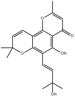 5-Hydroxy-6-[(E)-3-hydroxy-3-methyl-1-butenyl]-2,8,8-trimethyl-4H,8H-benzo[1,2-b:3,4-b']dipyran-4-one 结构式