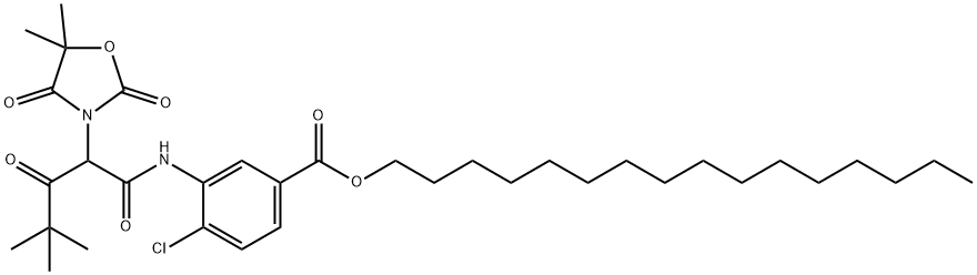 4-氯-3-{[2-(5,5-二甲基-2,4-二酮-噁唑烷)-4,4-二甲基-1,3-二酮正戊基]氨基}-苯甲酸正十六酯 结构式
