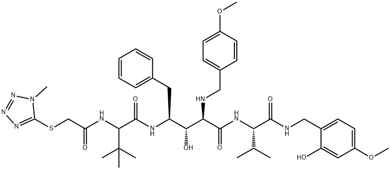 (2R,3S,4S)-N-[4-[3-hydroxy-2-(4-methoxybenzylamino)[[N-[(1-methyl-1,3, 4,5-tetrazol-2-thiaocetyl)tert.leucinyl]amino]-5-phenylpentanoyl]valin e 2-hydroxy-4-methoxy-benzylamide 结构式