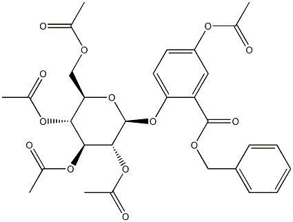 2-(2-O,3-O,4-O,6-O-Tetraacetyl-β-D-glucopyranosyloxy)-5-acetyloxybenzoic acid benzyl ester 结构式